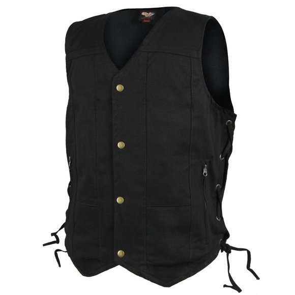 Black Denim Vest with Ten Pockets including concealed carry pockets - Picture 2 of 5